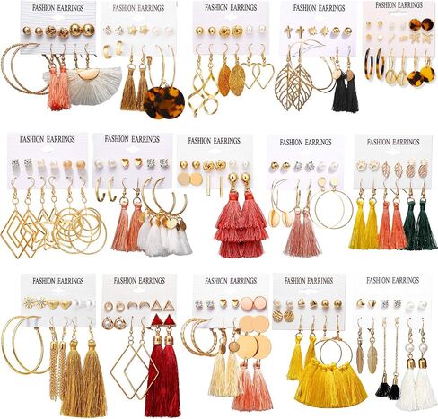 18-32 Pairs Tassel Earrings Set with Colorful Tassel Long Layered Dangle Hoop Tiered Thread Earrings Set for Women Girls Jewelry Fashion and Valentine Birthday Party Gift… in Kuwait