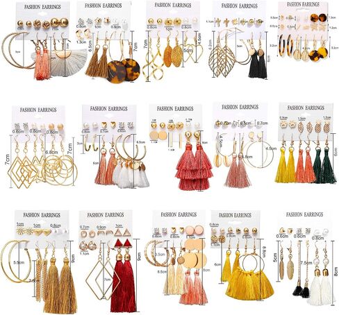18-32 Pairs Tassel Earrings Set with Colorful Tassel Long Layered Dangle Hoop Tiered Thread Earrings Set for Women Girls Jewelry Fashion and Valentine Birthday Party Gift… in Kuwait