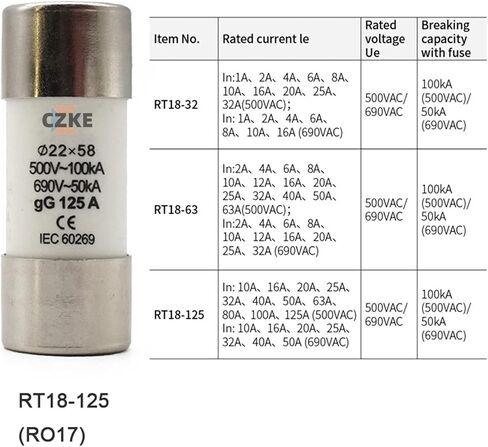Scruby AC 500V RO16 Fast Blow Ceramic Fuse Link RT18-63 14x51 GG Cutout 2A 4A 6A 10A 16A 20A 25A 32A 63A 20PCS (50a) in Saudi Arabia