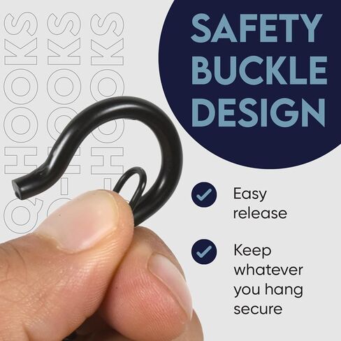 Moneek's Hardware 20 Pack Black Q Hooks for Hanging - Ceiling Hooks, Plant Hangers Outdoor, Safety Buckle, Weatherproof Clips, Screw Eye S, Heavy Duty Hooks for Outdoor String Lights Christmas Hanger in Saudi Arabia