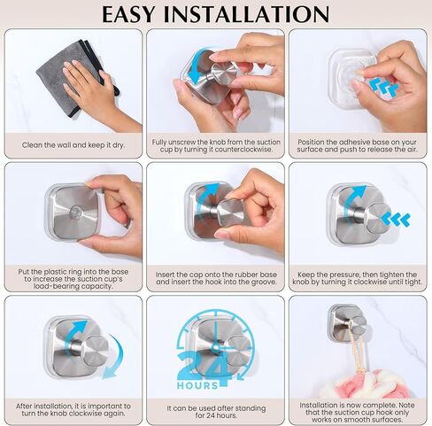 Suction Cup Hooks for Shower - Reusable No-Drill Mounting - Hooks for Towels, Robes & Loofah on Metal, Glass, Mirrors, Tile & Smooth Non-Porous Surfaces (2, Brushed Nickel) in Saudi Arabia