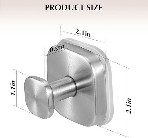 Suction Cup Hooks for Shower - Reusable No-Drill Mounting - Hooks for Towels, Robes & Loofah on Metal, Glass, Mirrors, Tile & Smooth Non-Porous Surfaces (2, Brushed Nickel) in Saudi Arabia