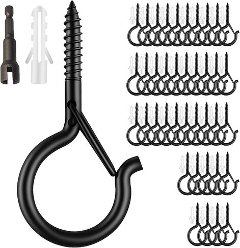 Moneek's Hardware 20 Pack Black Q Hooks for Hanging - Ceiling Hooks, Plant Hangers Outdoor, Safety Buckle, Weatherproof Clips, Screw Eye S, Heavy Duty Hooks for Outdoor String Lights Christmas Hanger in Saudi Arabia