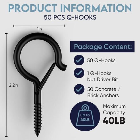 Moneek's Hardware 20 Pack Q Hooks للتعليق - خطاطيف السقف ، شماعات النباتات في الهواء الطلق ، مشبك السلامة ، مقاطع مقاومة للطقس ، عينات المسمار ، خطاطيف ثقيلة لأضواء السلسلة في الهواء الطلق عيد الميلاد in Kuwait