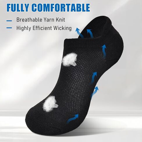 Mens Womans Black Ankle Low Cut Socks for Comfortable and breathable Athletic running, cycling, and walking Cushioned Sole Socks With Tab US 6-9 （6 Pairs） in Saudi Arabia