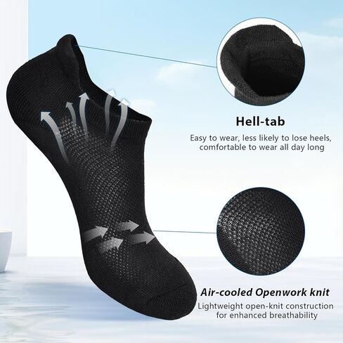 Mens Womans Black Ankle Low Cut Socks for Comfortable and breathable Athletic running, cycling, and walking Cushioned Sole Socks With Tab US 6-9 （6 Pairs） in Saudi Arabia