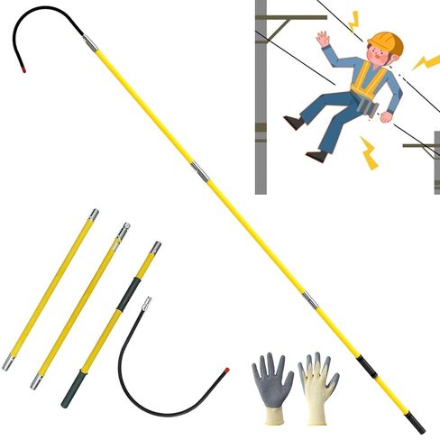 220kV High Voltage Insulated Rescue Hook​​ | ​​Retractable Fiberglass Pole​​ (3.3-9.8FT) | ​​16" Detachable Hook​​ + ​​Storage Bag​​ | ​​Non-Slip Handle​​ for ​​Substation/Fire/Construction(Yellow) in Saudi Arabia