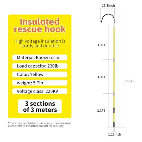 220kV High Voltage Insulated Rescue Hook​​ | ​​Retractable Fiberglass Pole​​ (3.3-9.8FT) | ​​16" Detachable Hook​​ + ​​Storage Bag​​ | ​​Non-Slip Handle​​ for ​​Substation/Fire/Construction(Yellow) in Saudi Arabia