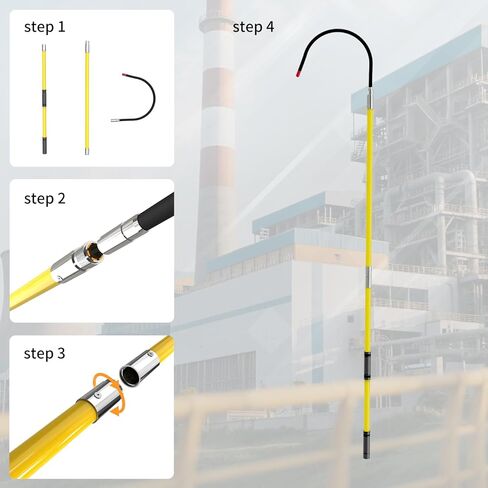 220kV High Voltage Insulated Rescue Hook​​ | ​​Retractable Fiberglass Pole​​ (3.3-9.8FT) | ​​16" Detachable Hook​​ + ​​Storage Bag​​ | ​​Non-Slip Handle​​ for ​​Substation/Fire/Construction(Yellow) in Saudi Arabia