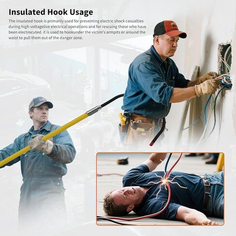 220kV High Voltage Insulated Rescue Hook​​ | ​​Retractable Fiberglass Pole​​ (3.3-9.8FT) | ​​16" Detachable Hook​​ + ​​Storage Bag​​ | ​​Non-Slip Handle​​ for ​​Substation/Fire/Construction(Yellow) in Saudi Arabia