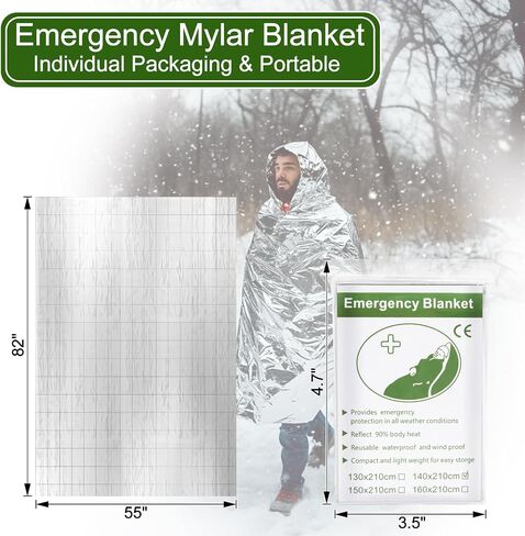 4 Pack Emergency Blanket Mylar - Thermal Space Mylar Blankets First Aid Kit Survival Gear and Supplies Outdoor Perfect for Hiking Car Camping Survival Emergency Kit Silver 55 x 82 Inch in Saudi Arabia