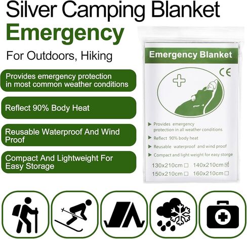 4 Pack Emergency Blanket Mylar - Thermal Space Mylar Blankets First Aid Kit Survival Gear and Supplies Outdoor Perfect for Hiking Car Camping Survival Emergency Kit Silver 55 x 82 Inch in Saudi Arabia