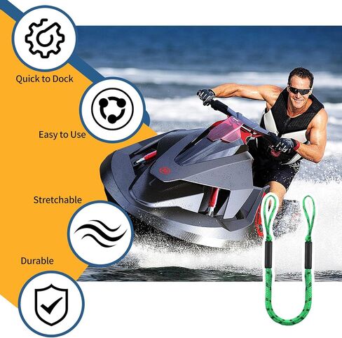 4Pack Boat Bungee Dock Lines with Foam Floats and Loop for Quick Temporary Docking – 4FT Elastic Mooring Ropes for Pontoon, Jon Boat, and Small Vessels ﻿ (Green&Black) in Kuwait