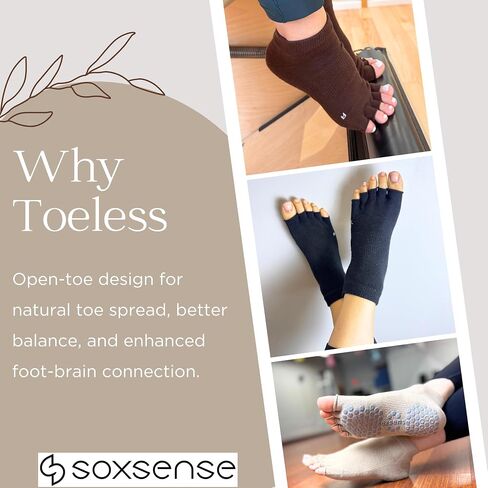Soxsense toeless Grip Socks for Pilates & Yoga ، فتح الجوارب غير المنزلق مع وسادة للباري ، والرقص ، والتمرين 2pairs in Kuwait