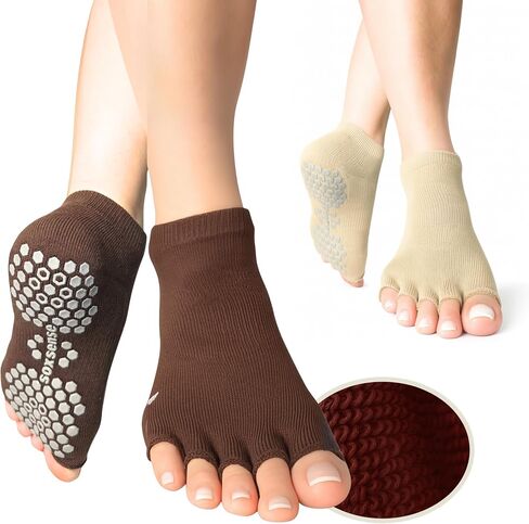 Soxsense toeless Grip Socks for Pilates & Yoga ، فتح الجوارب غير المنزلق مع وسادة للباري ، والرقص ، والتمرين 2pairs in Kuwait