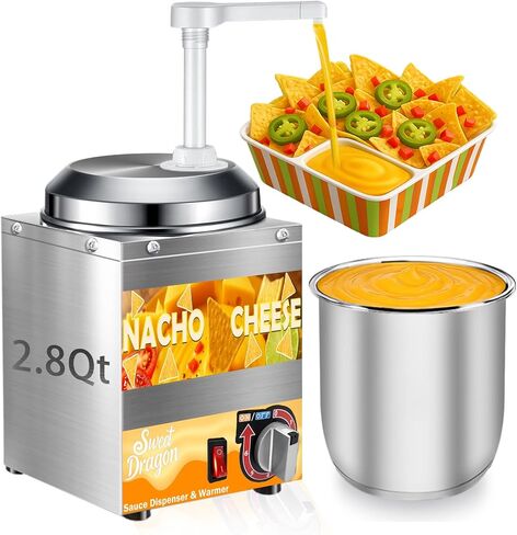 Nacho Cheese Dispenser with Pump, 2.8 Qt Nacho Cheese Warmer, Stainless Steel Hot Fudge Cheese Melter Warmer W/6-Level Temperature Adjustment, Commercial Sauce Dispenser for Butter Syrup Caramel in Saudi Arabia