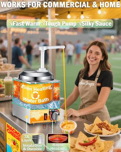 Nacho Cheese Dispenser with Pump, 2.8 Qt Nacho Cheese Warmer, Stainless Steel Hot Fudge Cheese Melter Warmer W/6-Level Temperature Adjustment, Commercial Sauce Dispenser for Butter Syrup Caramel in Saudi Arabia