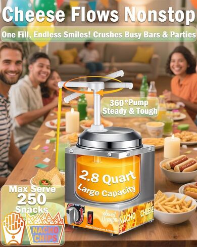 Nacho Cheese Dispenser with Pump, 2.8 Qt Nacho Cheese Warmer, Stainless Steel Hot Fudge Cheese Melter Warmer W/6-Level Temperature Adjustment, Commercial Sauce Dispenser for Butter Syrup Caramel in Saudi Arabia
