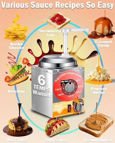 موزع جبن Nacho مع المضخة ، 2.8 كيو تي من الجبن الدافئ ، الفولاذ المقاوم للصدأ الساخن الجبن الحزمة دافئ مع 6 درجة حرارة المستوى ، موزع الصلصة التجارية لشراب الزبدة الكراميل in Kuwait