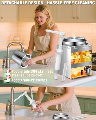 Nacho Cheese Dispenser with Pump, 2.8 Qt Nacho Cheese Warmer, Stainless Steel Hot Fudge Cheese Melter Warmer W/6-Level Temperature Adjustment, Commercial Sauce Dispenser for Butter Syrup Caramel in Saudi Arabia