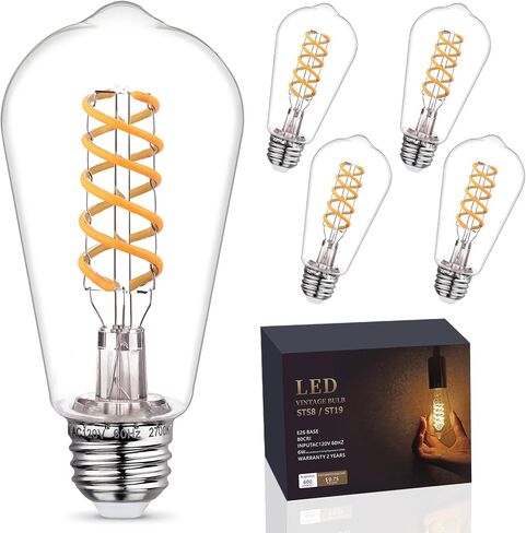 4 - Pack Edison Light Lights 60W مكافئ ، مصابيح مصباح LED عتيقة قابلة للخلط ، قاعدة متوسطة E26 ، ST58 ، 6W ، 600lm ، 2700k ، 80+ CRI ، لمبة خيوط زخرفية عتيقة in Kuwait