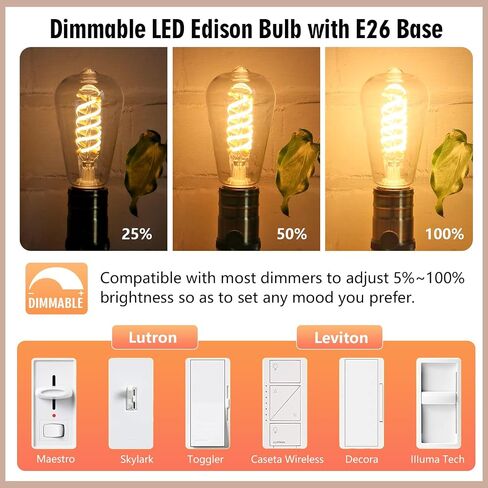 4 - Pack Edison Light Lights 60W مكافئ ، مصابيح مصباح LED عتيقة قابلة للخلط ، قاعدة متوسطة E26 ، ST58 ، 6W ، 600lm ، 2700k ، 80+ CRI ، لمبة خيوط زخرفية عتيقة in Kuwait