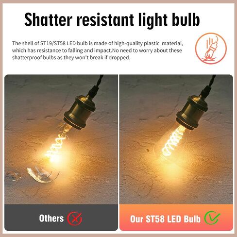 4 - Pack Edison Light Lights 60W مكافئ ، مصابيح مصباح LED عتيقة قابلة للخلط ، قاعدة متوسطة E26 ، ST58 ، 6W ، 600lm ، 2700k ، 80+ CRI ، لمبة خيوط زخرفية عتيقة in Kuwait