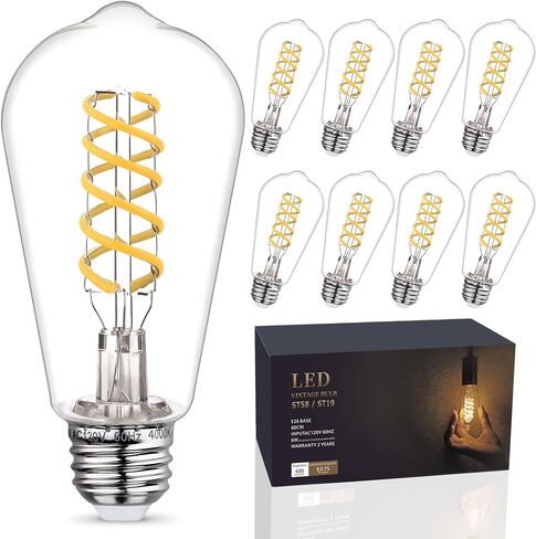 4 - Pack Edison Light Lights 60W مكافئ ، مصابيح مصباح LED عتيقة قابلة للخلط ، قاعدة متوسطة E26 ، ST58 ، 6W ، 600lm ، 2700k ، 80+ CRI ، لمبة خيوط زخرفية عتيقة in Saudi Arabia