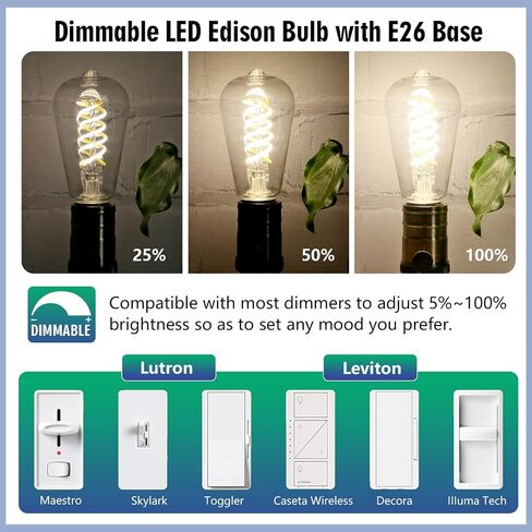 4 - Pack Edison Light Lights 60W مكافئ ، مصابيح مصباح LED عتيقة قابلة للخلط ، قاعدة متوسطة E26 ، ST58 ، 6W ، 600lm ، 2700k ، 80+ CRI ، لمبة خيوط زخرفية عتيقة in Saudi Arabia