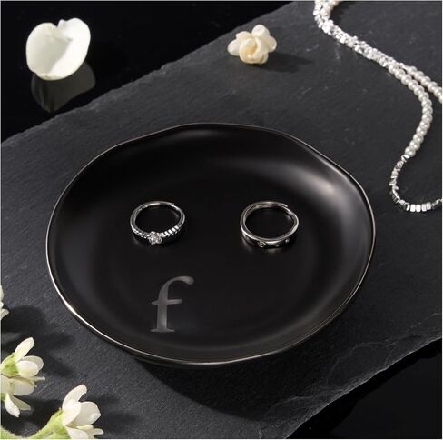 Lolalet Handmade Ceramic Ring Dish Jewelry Tray Plate with Initial, Small Monogram Gift for Her Women Girls Mother, Hostess, Engagement, Bridal Shower, Maid of Honor, Bridesmaid, Birthday, Christmas in Saudi Arabia