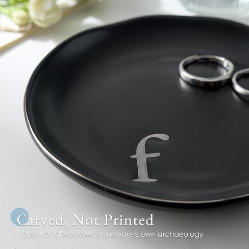 Lolalet Handmade Ceramic Ring Dish Jewelry Tray Plate with Initial, Small Monogram Gift for Her Women Girls Mother, Hostess, Engagement, Bridal Shower, Maid of Honor, Bridesmaid, Birthday, Christmas in Saudi Arabia