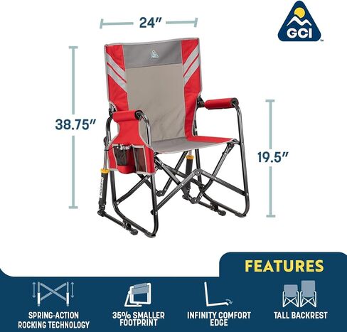 GCI Outdoor Freestyle Rocker XL Portable Folding Rocking Chair, Outdoor Camping Chair with Side Table, Aluminum in Kuwait