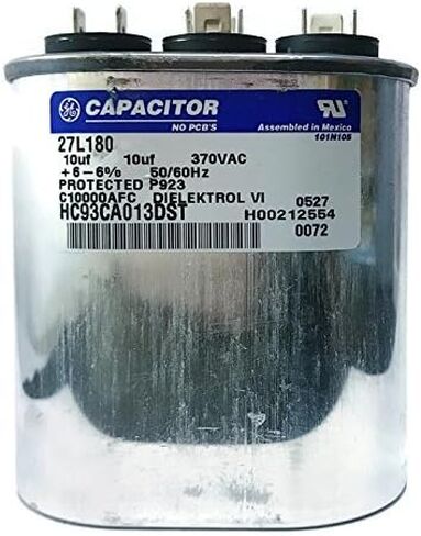 Genteq GE Capacitor Oval 10/10 uf MFD 370 volt 27L180 (Replaces Old GE #s P291-1013), 10 + 10 MFD at 370 Volts in Saudi Arabia