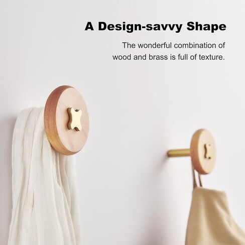 Solid Brass & Sapele/Mahogany Wall Hooks 2 Pack - Decorative Heavy Duty Coat Hooks with Vintage Cross Screw Design for Entryway, Bathroom, Luxury Spaces TC008S in Saudi Arabia