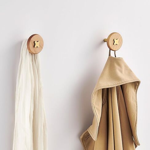 Solid Brass & Sapele/Mahogany Wall Hooks 2 Pack - Decorative Heavy Duty Coat Hooks with Vintage Cross Screw Design for Entryway, Bathroom, Luxury Spaces TC008S in Saudi Arabia