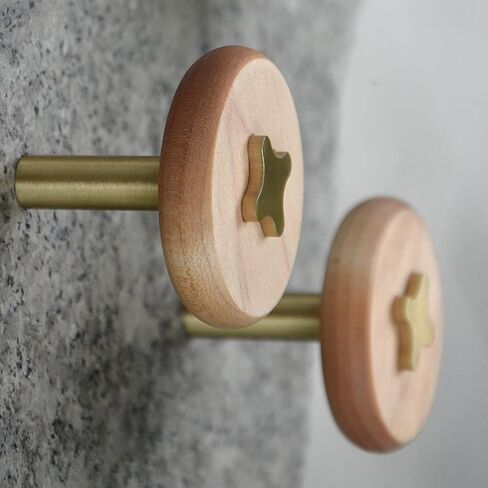 Solid Brass & Sapele/Mahogany Wall Hooks 2 Pack - Decorative Heavy Duty Coat Hooks with Vintage Cross Screw Design for Entryway, Bathroom, Luxury Spaces TC008S in Saudi Arabia