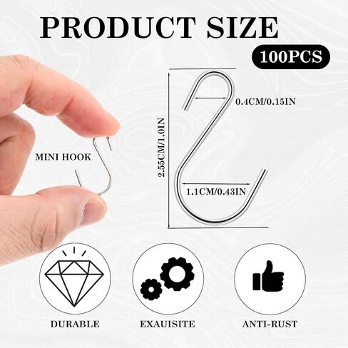 Giantree 100 mini s-hooks ، s-hooks 1 بوصة من الفولاذ المقاوم للصدأ s ، موصلات الستار ، mini s-hook للنباتات المعلقة ، أواني المطبخ ، الملابس ، المجوهرات ، المفاتيح ، الحرف اليدوية diy ، علامات ومتاجر البيع بالتجزئة in Saudi Arabia
