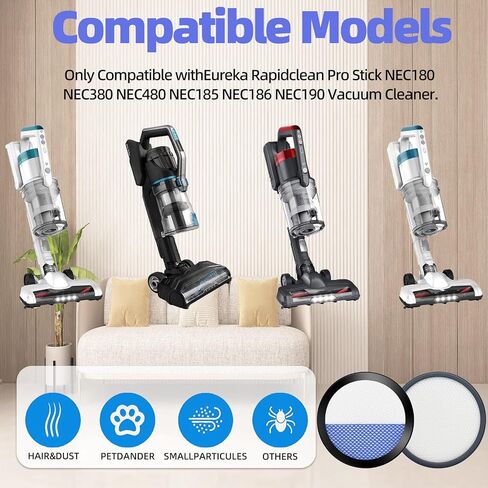 8 Pack Replacement Filters Compatible with Eureka Rapidclean Pro Stick NEC180 NEC280TL NEC380 NEC480 NEC185 NEC186 NEC190 Vacuum Cleaner. in Saudi Arabia