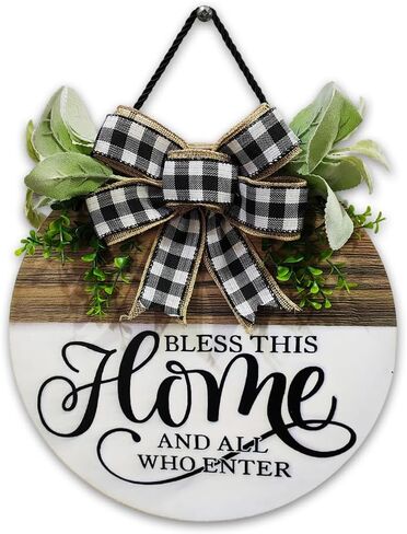 Personalized Bless This Home Front Door Hanging Decor-Welcome Home Wooden Sign with DIY Light-up Design,Rustic Farmhouse Porch Sign for Outdoor Entrance, All-Season Wreath in Saudi Arabia