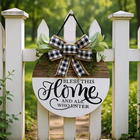 Personalized Bless This Home Front Door Hanging Decor-Welcome Home Wooden Sign with DIY Light-up Design,Rustic Farmhouse Porch Sign for Outdoor Entrance, All-Season Wreath in Saudi Arabia