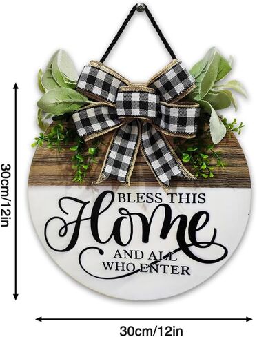 Personalized Bless This Home Front Door Hanging Decor-Welcome Home Wooden Sign with DIY Light-up Design,Rustic Farmhouse Porch Sign for Outdoor Entrance, All-Season Wreath in Saudi Arabia
