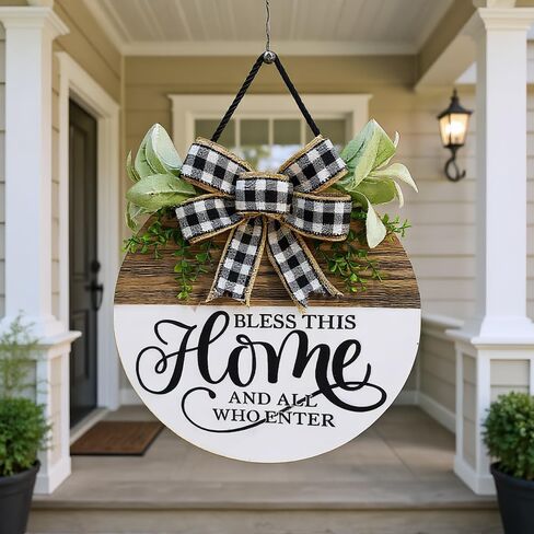 Personalized Bless This Home Front Door Hanging Decor-Welcome Home Wooden Sign with DIY Light-up Design,Rustic Farmhouse Porch Sign for Outdoor Entrance, All-Season Wreath in Saudi Arabia