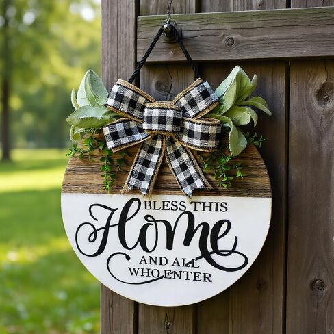 Personalized Bless This Home Front Door Hanging Decor-Welcome Home Wooden Sign with DIY Light-up Design,Rustic Farmhouse Porch Sign for Outdoor Entrance, All-Season Wreath in Saudi Arabia