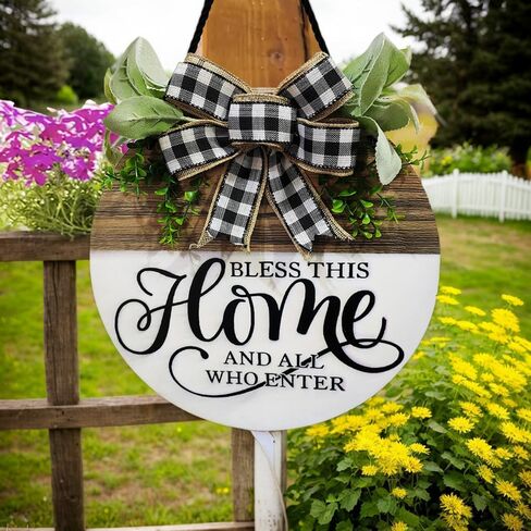 Personalized Bless This Home Front Door Hanging Decor-Welcome Home Wooden Sign with DIY Light-up Design,Rustic Farmhouse Porch Sign for Outdoor Entrance, All-Season Wreath in Saudi Arabia