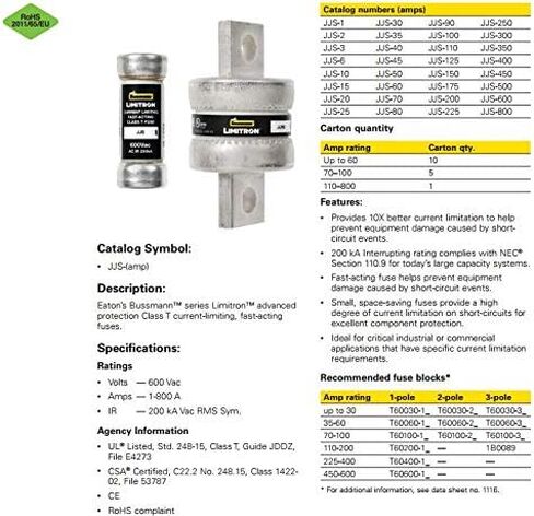 Bussman JJS-40 Fast-Acting Class T fuses 600Vac 40A in Saudi Arabia