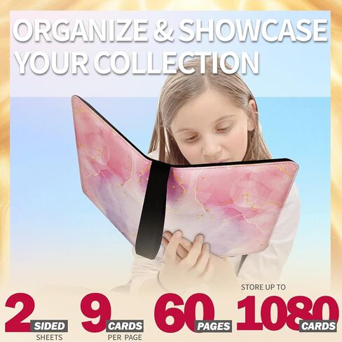 1080 Pockets Card Card Binder 9 Pocket ، Binder Card Card مع 60 صفحة قابلة للإزالة ، حامل ألبوم دفتر بطاقة Zipper [Protection] [Pleasant Touch Surface] in Kuwait