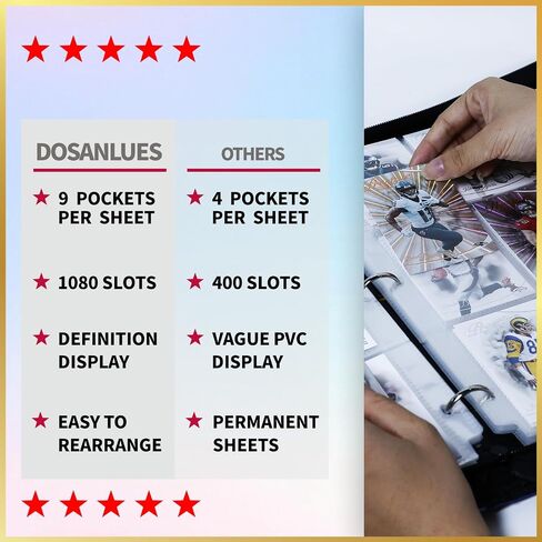 1080 Pockets Card Card Binder 9 Pocket ، Binder Card Card مع 60 صفحة قابلة للإزالة ، حامل ألبوم دفتر بطاقة Zipper [Protection] [Pleasant Touch Surface] in Kuwait