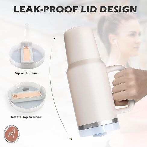 40 oz Stainless Steel Water Bottle Holder with Strap - Vacuum Insulated, Leak-Proof Tumbler with Lid Straw & Handle - Dishwasher Safe, Portable Water Bottle Bag with Carrying Case (Cream) in Saudi Arabia
