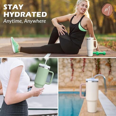 40 oz Stainless Steel Water Bottle Holder with Strap - Vacuum Insulated, Leak-Proof Tumbler with Lid Straw & Handle - Dishwasher Safe, Portable Water Bottle Bag with Carrying Case (Cream) in Saudi Arabia