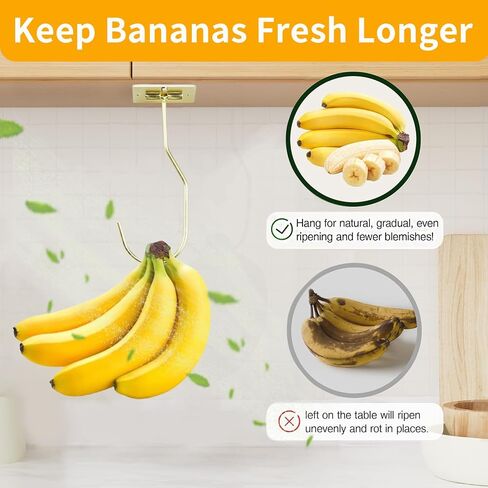 2Pcs Banana Hanger Magnetic Folding for Easy Storage,Banana Hook Under Cabinet Easy to Clean,Metal Banana Holder Two Fixed Methods Convenient and Durable (Gold) in Kuwait